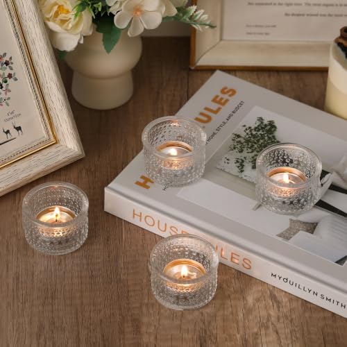4PCS Votive Candle Holders, Clear Tealight Candle Holder Glass for Table Centerpiece, Polka Dot Glass Candle, alternate view
