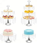 4PCS Wedding Cake Stands Set, Rectangular and Round Glass Cupcake Holder, Clear Crystal Dessert Display Stands