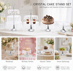 4PCS Wedding Cake Stands Set, Rectangular and Round Glass Cupcake Holder, Clear Crystal Dessert Display Stands, alternate