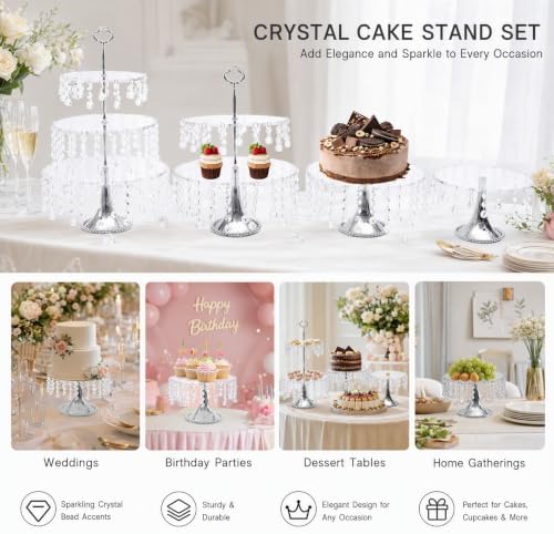 4PCS Wedding Cake Stands Set, Rectangular and Round Glass Cupcake Holder, Clear Crystal Dessert Display Stands, alternate