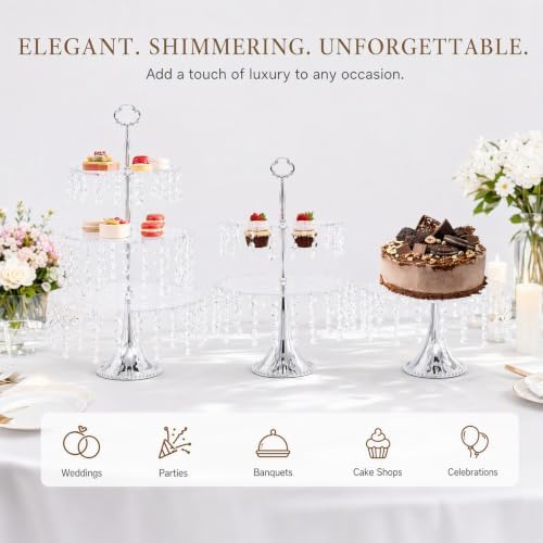 4PCS Wedding Cake Stands Set, Rectangular and Round Glass Cupcake Holder, Clear Crystal Dessert Display Stands, alternate