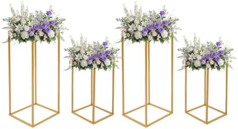 4Pcs Wedding Flower Stand Rectangular Flower Rack Gold Frame Backdrop Stand Metal Detachable Holder Durable