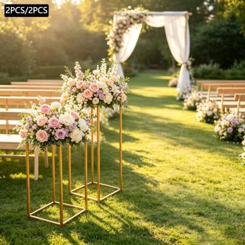 4Pcs Wedding Flower Stand Rectangular Flower Rack Gold Frame Backdrop Stand Metal Detachable Holder Durable, alternate view 2