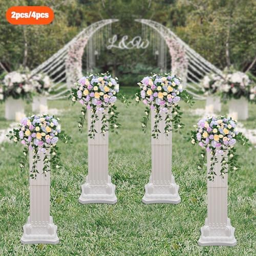 4Pcs Wedding Roman Column, Wedding Landscaping Plastic Roman Pillar Artistic Roman Column Statue Party Flowerpot, alternate