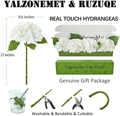 4Pcs White Hydrangea Artificial Flower Natural Lifelike Real Touch 21'' Long Stem Hydrangea Latex Flower, alternate view 4