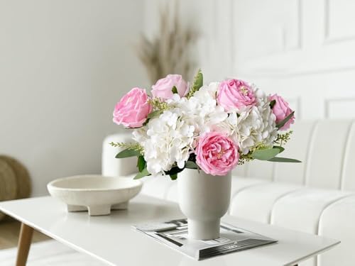 4Pcs White Hydrangea Artificial Flower Natural Lifelike Real Touch 21'' Long Stem Hydrangea Latex Flower, alternate view 7