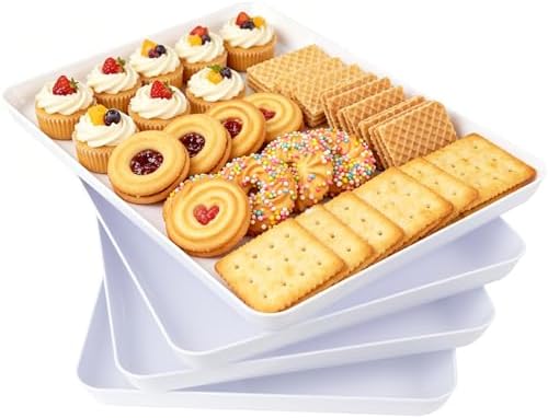 4PCS White Plastic Serving Trays for BBQ, Picnic, Party, Wedding in White