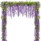 4Pcs Wisteria Artificial Flower Garland 6.9Ft Purple Wisteria Vine Silk Hanging Flowers Fake Rattan Floral Decor