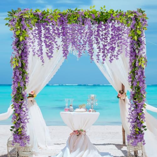 4Pcs Wisteria Artificial Flower Garland 6.9Ft Purple Wisteria Vine Silk Hanging Flowers Fake Rattan Floral Decor, alternate