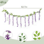4Pcs Wisteria Artificial Flower Garland 6.9Ft Purple Wisteria Vine Silk Hanging Flowers Fake Rattan Floral Decor, alternate