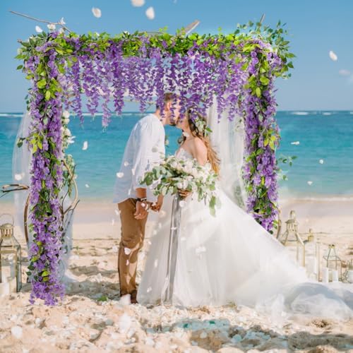 4Pcs Wisteria Artificial Flower Garland 6.9Ft Purple Wisteria Vine Silk Hanging Flowers Fake Rattan Floral Decor, alternate