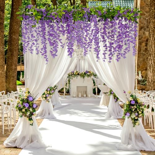 4Pcs Wisteria Artificial Flower Garland 6.9Ft Purple Wisteria Vine Silk Hanging Flowers Fake Rattan Floral Decor, alternate