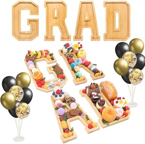 4PCS Wooden Graduation Decorations Number Charcuterie Board Box-(with 14 Balloons) GRAD Charcuterie Numbers