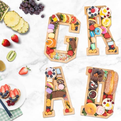 4PCS Wooden Graduation Decorations Number Charcuterie Board Box-(with 14 Balloons) GRAD Charcuterie Numbers, alternate view 2