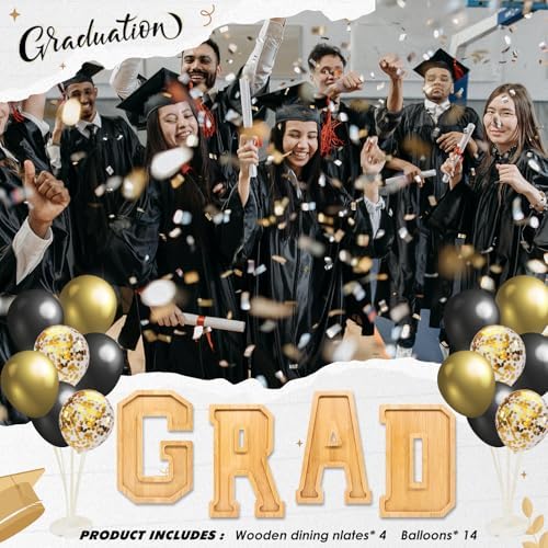 4PCS Wooden Graduation Decorations Number Charcuterie Board Box-(with 14 Balloons) GRAD Charcuterie Numbers, alternate view 4