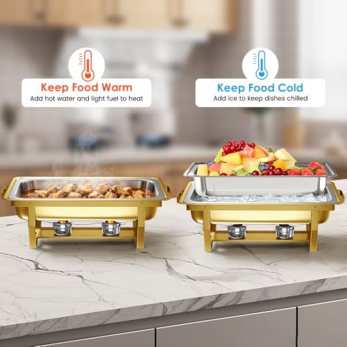 4PK 9Qt Gold Chafing Dishes for Buffet +12 Serving Utensils, alternate view 3