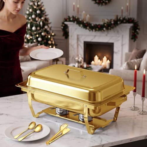 4PK 9Qt Gold Chafing Dishes for Buffet +12 Serving Utensils, alternate view 5