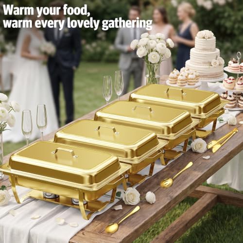 4PK 9Qt Gold Chafing Dishes for Buffet +12 Serving Utensils, alternate view 6