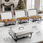 4PK 9Qt Half Black Chafing Dishes for Buffet +12 Serving Utensil