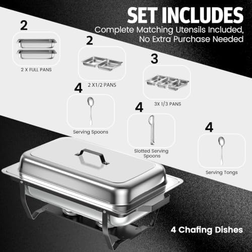 4PK 9Qt Half Black Chafing Dishes for Buffet +12 Serving Utensil, alternate view 2