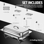 4PK 9Qt Half Black Chafing Dishes for Buffet +12 Serving Utensil, alternate view 2