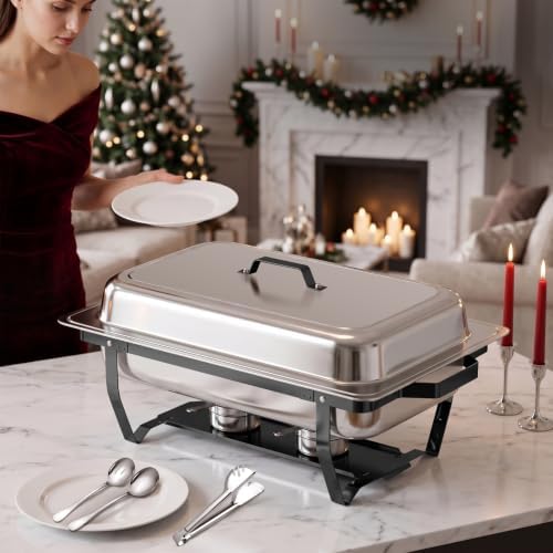 4PK 9Qt Half Black Chafing Dishes for Buffet +12 Serving Utensil, alternate view 5