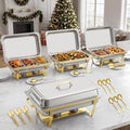 4PK 9Qt Half Gold Chafing Dishes for Buffet +12 Serving Utensils