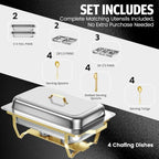 4PK 9Qt Half Gold Chafing Dishes for Buffet +12 Serving Utensils, alternate view 2