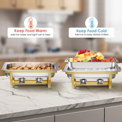 4PK 9Qt Half Gold Chafing Dishes for Buffet +12 Serving Utensils, alternate view 3