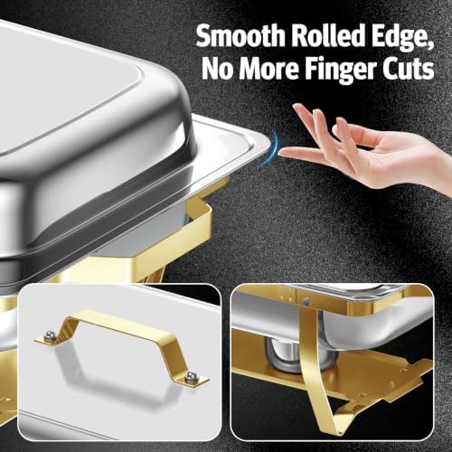 4PK 9Qt Half Gold Chafing Dishes for Buffet +12 Serving Utensils, alternate view 4