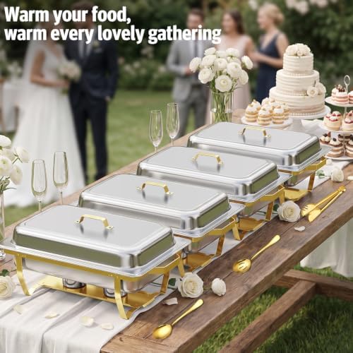 4PK 9Qt Half Gold Chafing Dishes for Buffet +12 Serving Utensils, alternate view 6