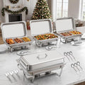 4PK 9Qt Silver Chafing Dishes for Buffet + 12 Serving Utensils