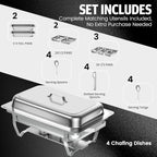 4PK 9Qt Silver Chafing Dishes for Buffet + 12 Serving Utensils, alternate view 2