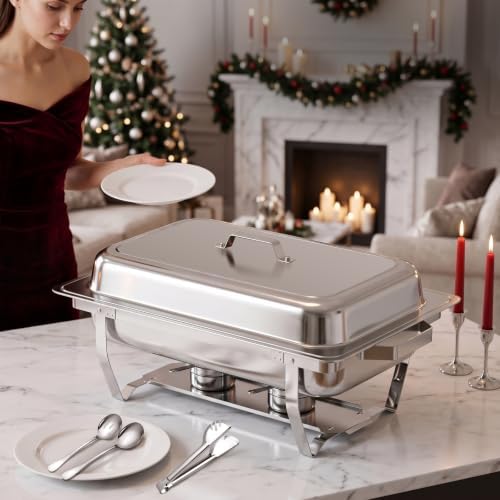 4PK 9Qt Silver Chafing Dishes for Buffet + 12 Serving Utensils, alternate view 5