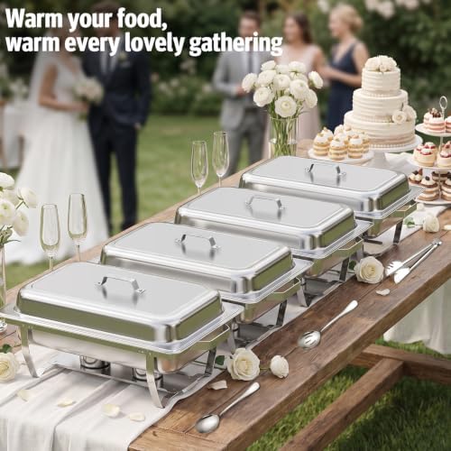 4PK 9Qt Silver Chafing Dishes for Buffet + 12 Serving Utensils, alternate view 6