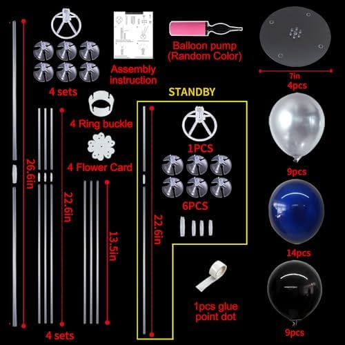 4Set Black Blue Silver Balloon Stand Balloon Centerpieces for Table in 4 Count (Pack of 1) in Metallic Blue, alternate view 4