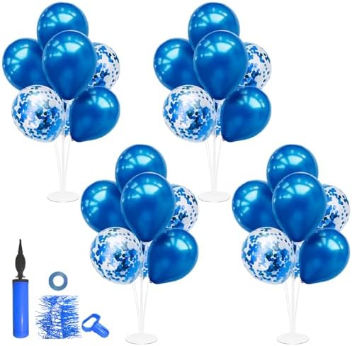 4Set Blue Balloon Stand Table Centerpieces Party Decor in 4 in Black Gold