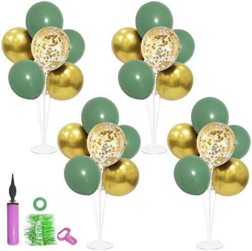 4Set Green and Gold Balloon Stand Table Centerpieces Party Decor in 4 in Black Gold