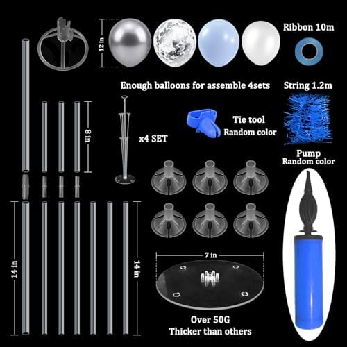 4Set Light Blue Silver Balloon Stand Table Centerpieces Party Decor in 4 Count (Pack of 1) in Black Gold, alternate view 3
