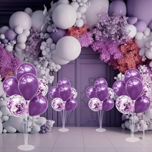 4Set Purple Balloon Stand Table Centerpieces Party Decor in 4 in Black Gold, alternate view 4
