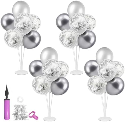 4Set Silver Balloon Stand Table Centerpieces Party Decor in 4 in Black Gold