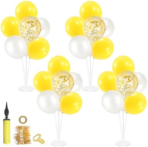 4Set Yellow and White Balloon Stand Table Centerpiece Party Decor in 4 Count (Pack of 1) in Black Gold