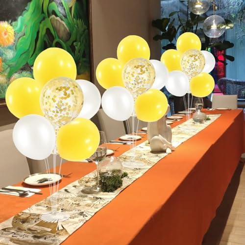 4Set Yellow and White Balloon Stand Table Centerpiece Party Decor in 4 Count (Pack of 1) in Black Gold, alternate view 2
