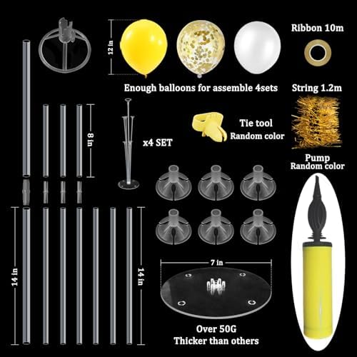 4Set Yellow and White Balloon Stand Table Centerpiece Party Decor in 4 Count (Pack of 1) in Black Gold, alternate view 3