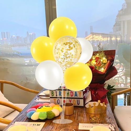 4Set Yellow and White Balloon Stand Table Centerpiece Party Decor in 4 Count (Pack of 1) in Black Gold, alternate view 4