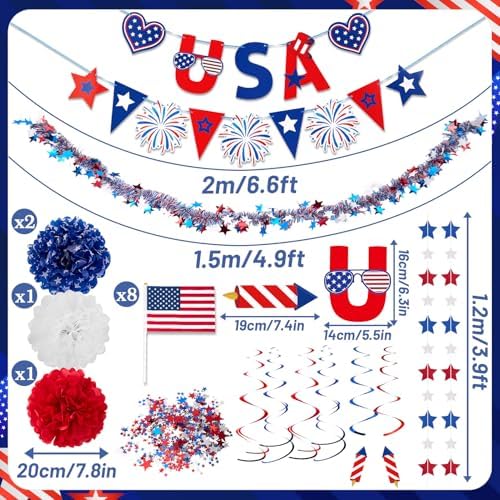 4th/Fourth of July Decorations Set, Patriotic Decorations, Red White and Blue Decors, with Pre-strung Banners, alternate view