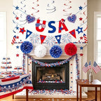 4th/Fourth of July Decorations Set, Patriotic Decorations, Red White and Blue Decors, with Pre-strung Banners, alternate view