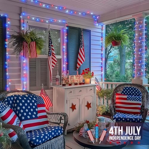 4th of July Decorations, 33ft 100 LED Red White and Blue Lights in Red White Blue, alternate view 2