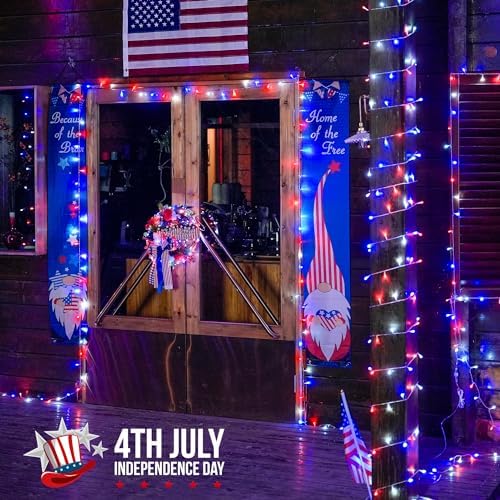 4th of July Decorations, 33ft 100 LED Red White and Blue Lights in Red White Blue, alternate view 5