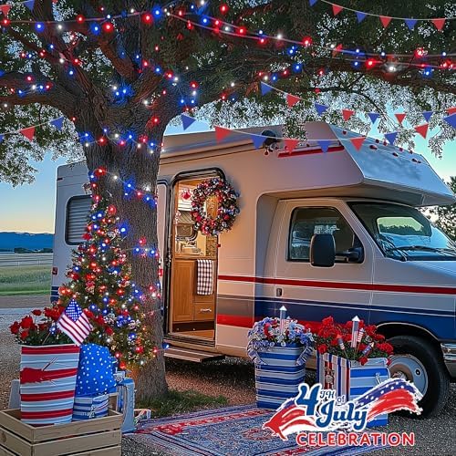 4th of July Decorations, 33ft 100 LED Red White and Blue Lights in Red White Blue, alternate view 6